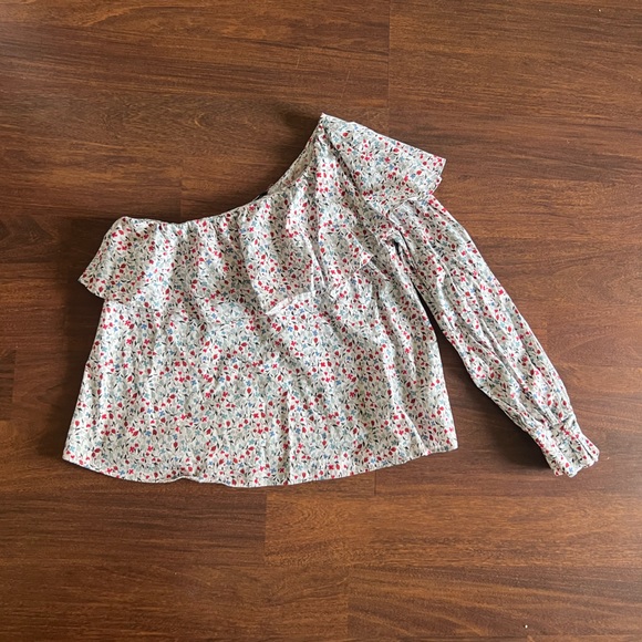 Zara White Floral One Shoulder Ruffle Blouse Size M - Picture 4 of 6
